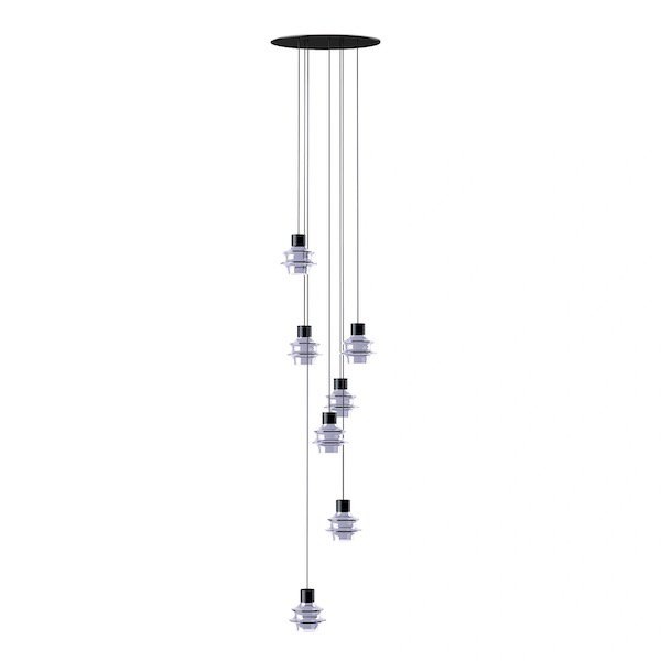 【Bover】 スペイン・インテリア照明「Drop S／07L」Blue Glass ／ Clear (H710〜1710mm)