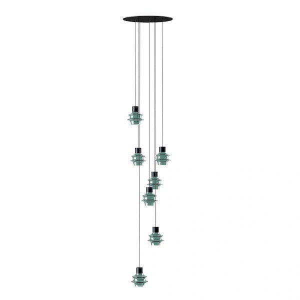 【Bover】 スペイン・インテリア照明「Drop S／07L」Green Glass ／ Clear (H710〜1710mm)