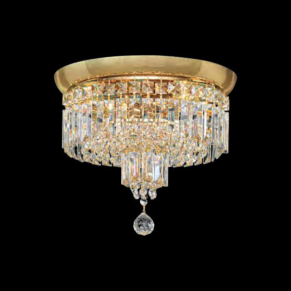 【Asfour Crystal】エジプト・クリスタルシーリングシャンデリア2005／30  ゴールド／クローム 3灯 (Φ300×H300mm)