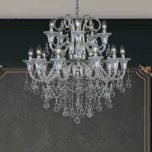 【Asfour Crystal】エジプト・クリスタルシャンデリア21／3010  クローム 15灯 (Φ750×H700mm)