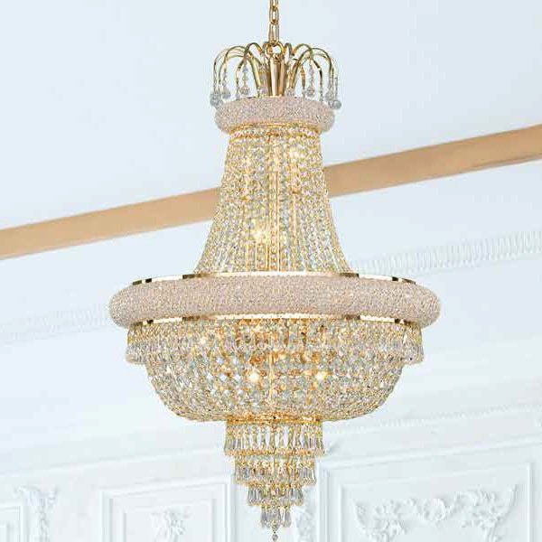 【Asfour Crystal】エジプト・クリスタルシャンデリア4080／65  ゴールド／クローム 15灯 (Φ650×H1000mm)