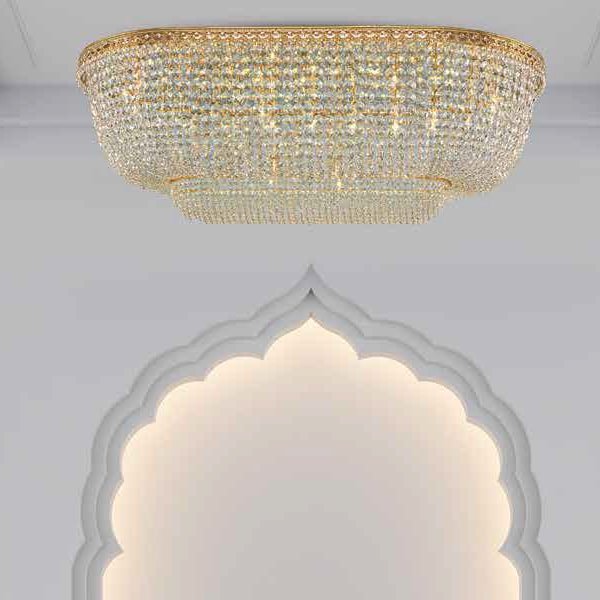 【Asfour Crystal】エジプト・クリスタルシーリングシャンデリア4074／160  ゴールド 38灯 (Φ1600×H550mm)