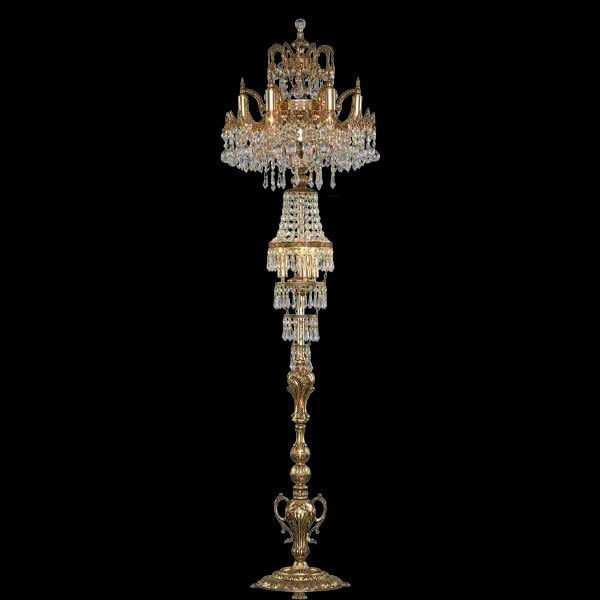 【Asfour Crystal】エジプト・クリスタルフロアライト アンティークゴールド 9灯 (Φ500×H1680mm)