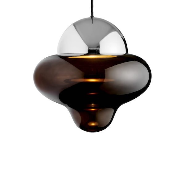 【DESIGN BY US】デンマーク・北欧照明 ガラスボールペンダント照明 「Nutty XL – Brown, Chrome」LED（Φ300×H290mm）