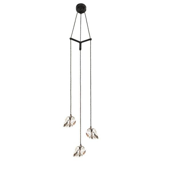 【MARETTI】オランダ・LEDペンダントライト「GLASS JEWEL」3灯  CHROME（W350×H1700mm）