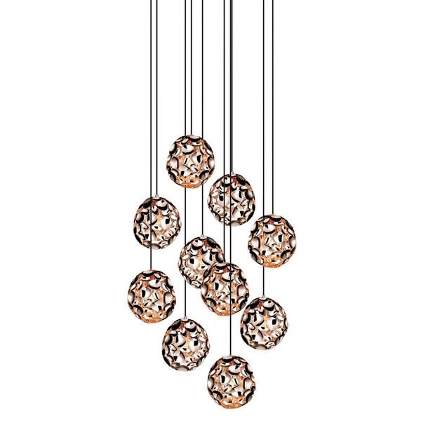 【MARETTI】オランダ・シーリングペンダントライト「MORSO」10灯  GOLD（W780×H220-1100mm）