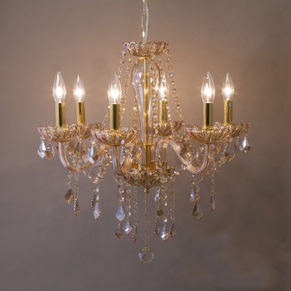 クリスタルシャンデリア 「LEON」 6灯 Honey（Φ620×H570mm）