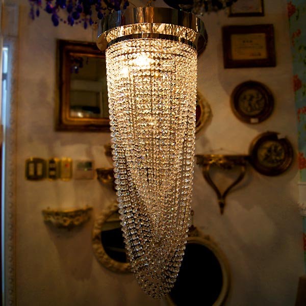 【ALABASTER】デザインクリスタルラインシャンデリア 4灯(φ400×H1000mm)