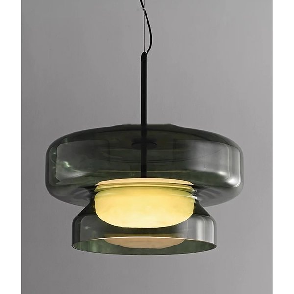 インテリア照明 ペンダントランプ ガラスシェード ブラック／グリーン／オレンジ（W400×H210mm）