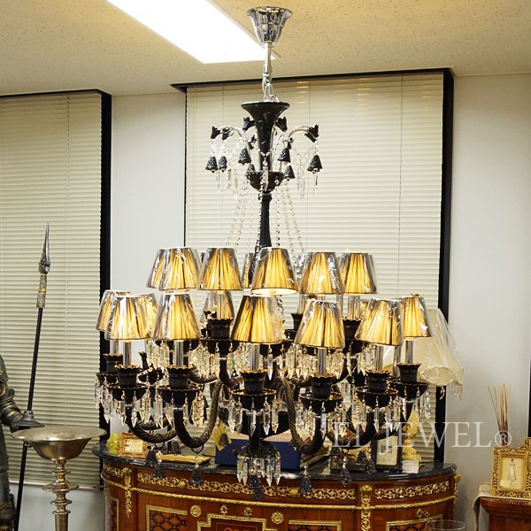 LA LUCE】バカラ調シェードシャンデリア 24灯 ブラック(W1100×H1300mm