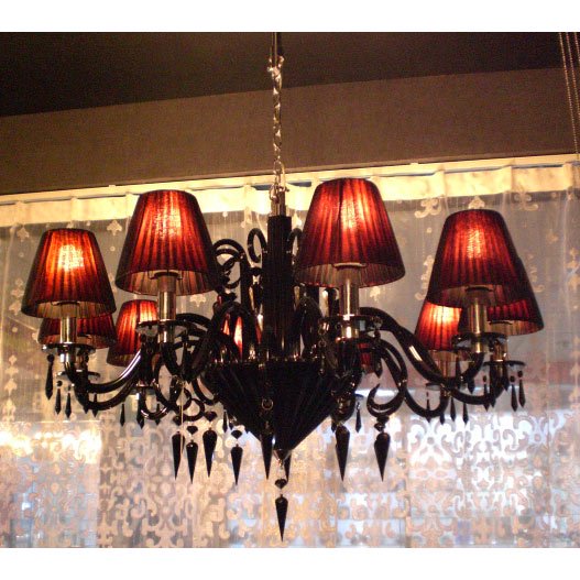 クリスタルレッドシェードシャンデリア 10灯 ブラック(φ1030×H800mm)