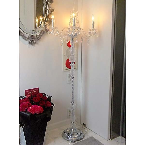 【LA LUCE】スタンドフロアーシャンデリア 4灯 クロームorゴールド(W450×H1600mm)