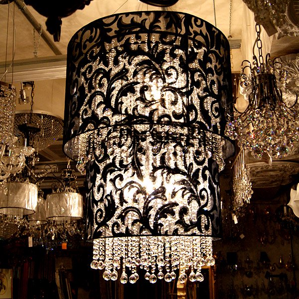 【ALABASTER】ブラックシェード ボールクリスタルシャンデリア 8灯(φ800×H1100mm)