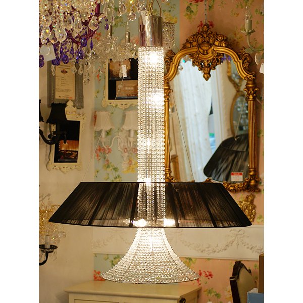 【ALABASTER】ブラックシェード・クリスタルシャンデリア 9灯（W900×H1300mm）