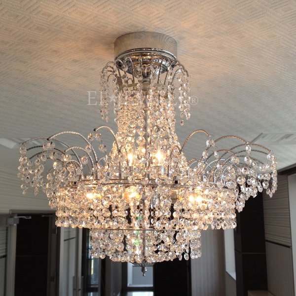 【LA LUCE】クリスタルシーリングシャンデリア 9灯 クローム(W600×H600mm)