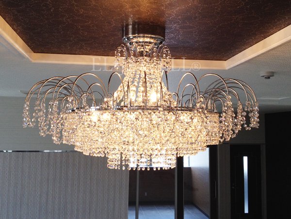 【LA LUCE】クリスタルシーリングシャンデリア 20灯 クローム(W1100×H600mm)