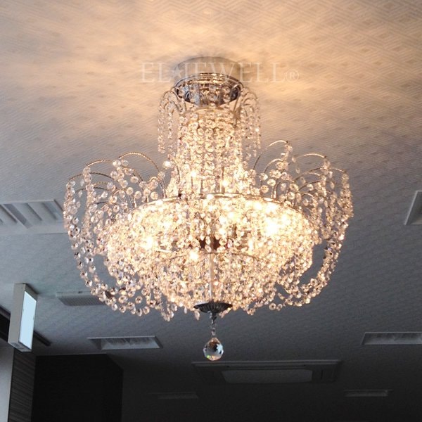 【LA LUCE】クリスタルシーリングシャンデリア 9灯 クローム(W600×H600mm)