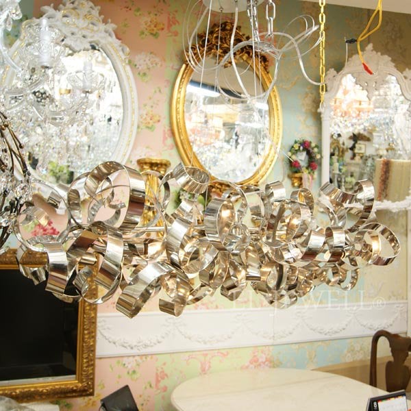 【ALABASTER】デザインシャンデリア クローム 6灯(W1050×H300mm)