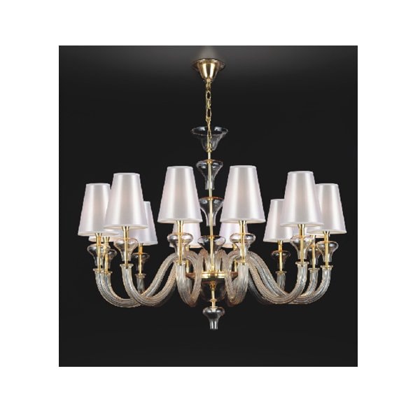 【TSL】＜3台から注文可＞ベネチアンシェードシャンデリア 12灯 ゴールド＆クリア(D1100×H850mm)