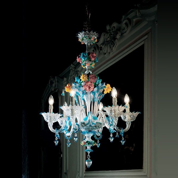 【DeMajo】 イタリア製 デザイン・ヴェネチアンシャンデリア　6灯 （W800×H1000mm）