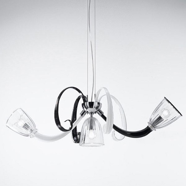 【DeMajo】 イタリア製 デザイン・ガラスシェードシャンデリア　3灯 （W860×H480mm）