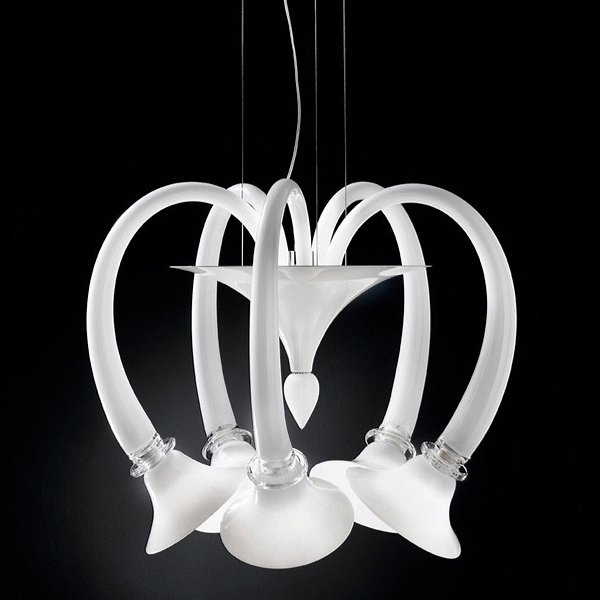 【DeMajo】 イタリア製 デザイン・シャンデリア　ホワイト　5灯 （W420×H350mm）