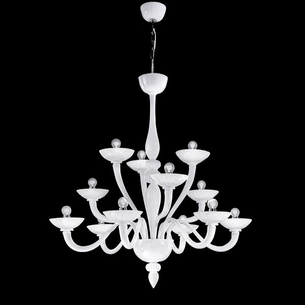 【DeMajo】 イタリア製 デザイン・ヴェネチアンシャンデリア　ホワイト　12灯 （W1000×H950mm)