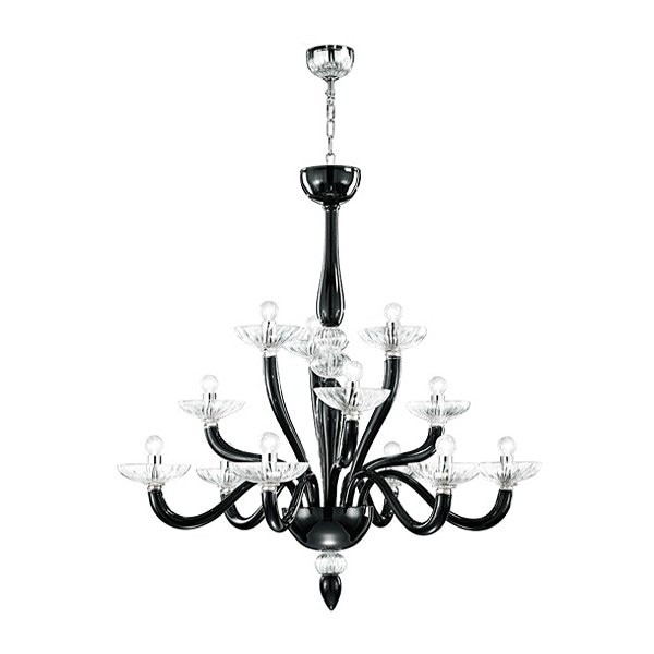 【DeMajo】 イタリア製 デザイン・ヴェネチアンシャンデリア　ブラック　12灯 （W1000×H950mm)