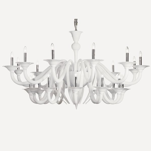 【DeMajo】 イタリア製 デザイン・ヴェネチアンシャンデリア　ホワイト　24灯 （W1800×H900mm)