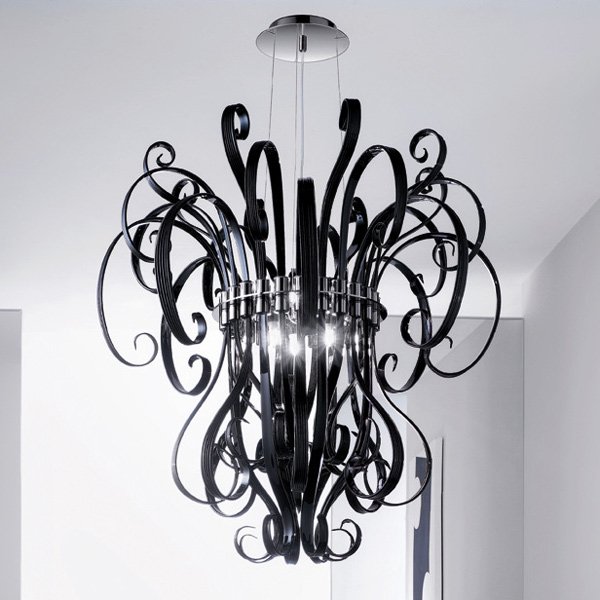 【DeMajo】 イタリア製 デザイン・ヴェネチアンシャンデリア　ブラック　6灯 （W680×H900mm)