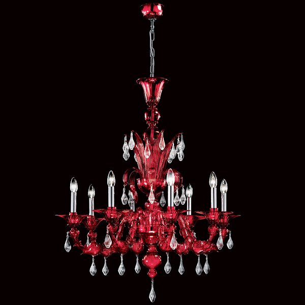 【DeMajo】 イタリア製 デザイン・ヴェネチアンシャンデリア　レッド　8灯 （W900×H1050mm)