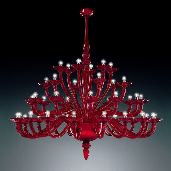 【DeMajo】 イタリア製 デザイン・ヴェネチアンシャンデリア　レッド　42灯 （W1600×H1500mm)