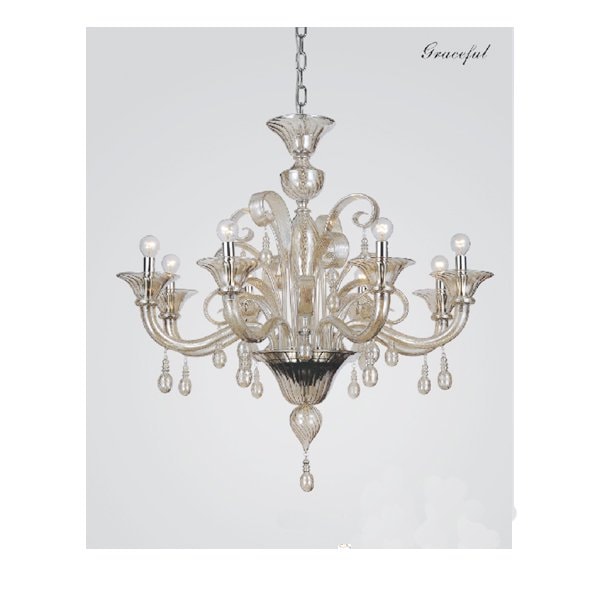 【TSL】＜3台から注文可＞ベネチアンシャンデリア 8灯 ライトスモーク(D870×H830mm)