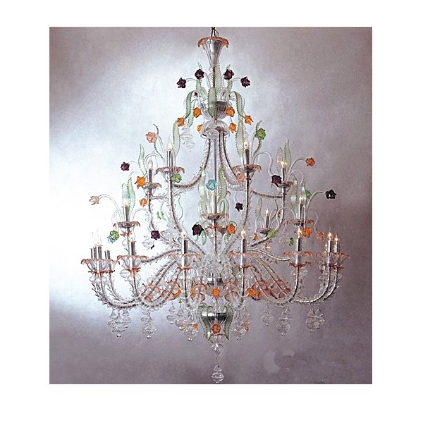 【TSL】＜3台から注文可＞ベネチアンシャンデリア 30灯 クリア&カラー(D1650×H2050mm)