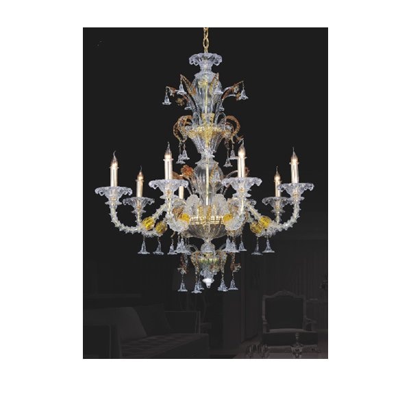 【TSL】＜3台から注文可＞ベネチアンシャンデリア 8灯 クリア&オレンジ&イエロー(D1235×H1290mm)