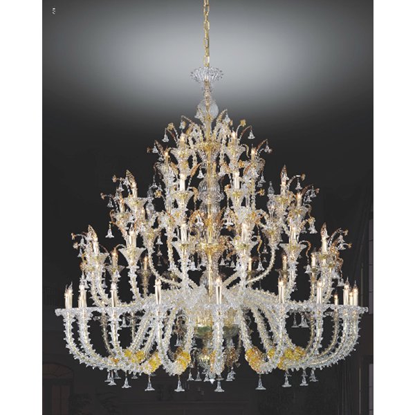 【TSL】＜3台から注文可＞ベネチアンシャンデリア 50灯 クリア&オレンジ&イエロー(D2365×H2485mm)