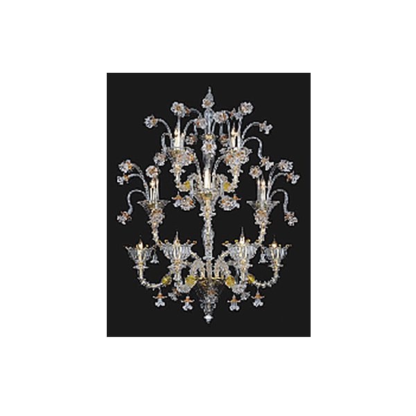 【TSL】＜3台から注文可＞ベネチアンシャンデリア 9灯 クリア&オレンジ&イエロー(W930×D485×H1455mm)