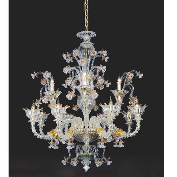 【TSL】＜3台から注文可＞べネチアンシャンデリア 12灯 クリア&オレンジ&イエロー(D1220×H1415mm)＊