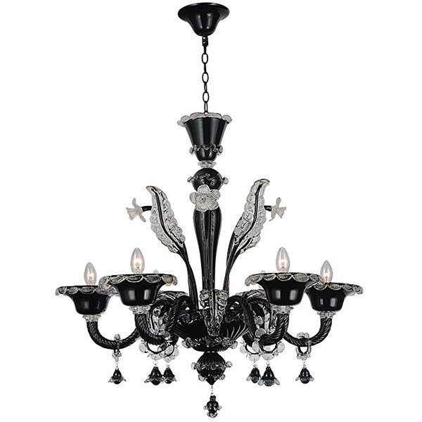 【TSL】＜3台から注文可＞ベネチアンカラーシャンデリア 6灯 ブラック＆クリア(D815×H910mm)*