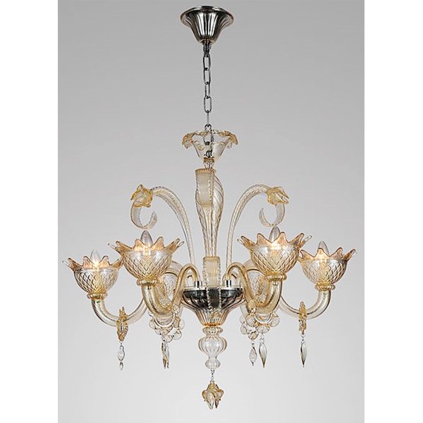 【TSL】＜3台から注文可＞ベネチアンシャンデリア 6灯 ライトアンバー＆クリア(D785×H730mm)*