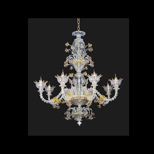 【TSL】＜3台から注文可＞ベネチアンシャンデリア 8灯 クリア&オレンジ&イエロー(D1220×H1290mm)