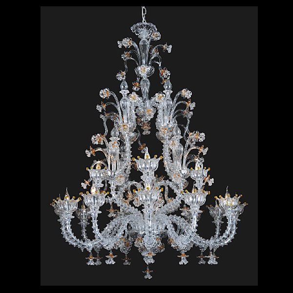 【TSL】＜3台から注文可＞ベネチアンシャンデリア 16灯 クリア&オレンジ&イエロー(D1360×H1750mm)