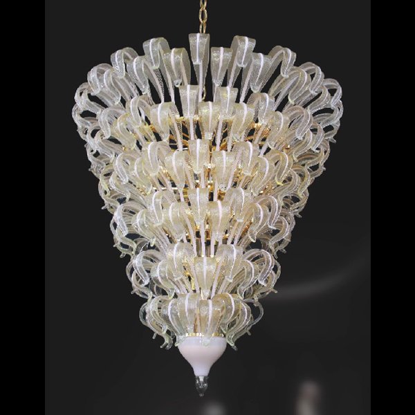 【TSL】＜3台から注文可＞ベネチアンシャンデリア 6灯 ゴールド＆クリア&ホワイト(W1600×H1550mm)