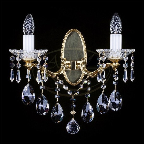 【ART GLASS】真鍮製クリスタルブラケット「SHEETAL」2灯(W375×H350mm)