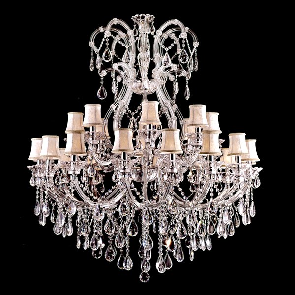 <B>【AOQI Lighting】</B> シェード付クリスタルシャンデリア 25灯 (W1200×H1340mm)