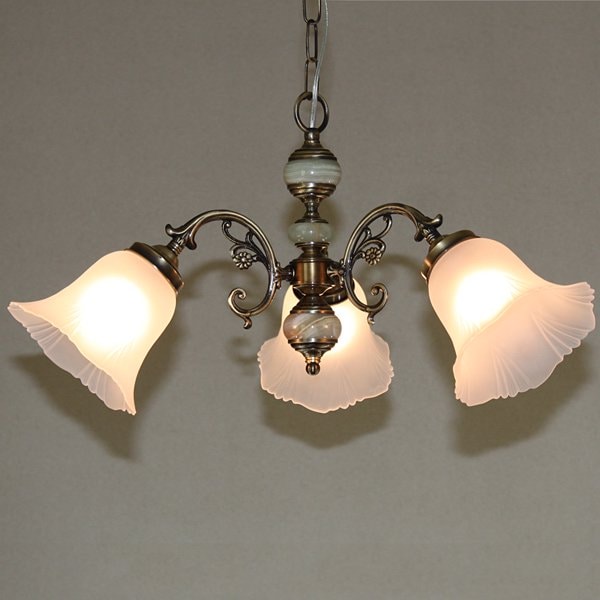 スペイン製ガラスシェードペンダントシャンデリア 3灯(W600×H300mm)