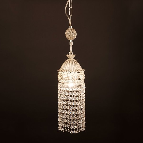 イスタンブール製クリスタルラインペンダントシャンデリア「フィリグリー」1灯 シルバー(W140×H380mm)