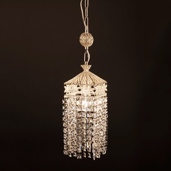 イスタンブール製クリスタルラインペンダントシャンデリア「フィリグリー」1灯 シルバー(W143×H380mm)