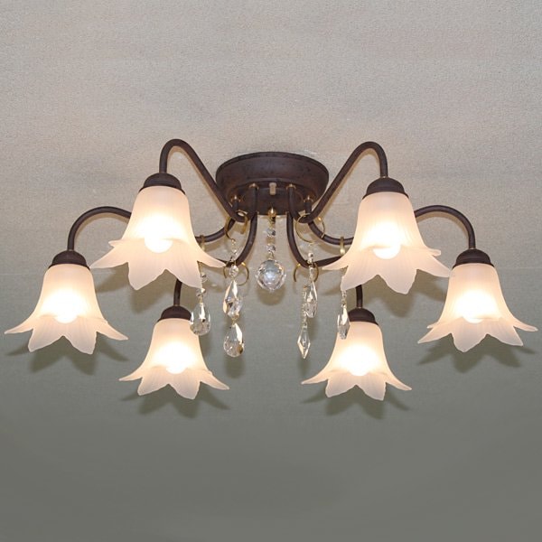 イタリア製ガラスシェードシーリングシャンデリア 6灯(W700×H220mm