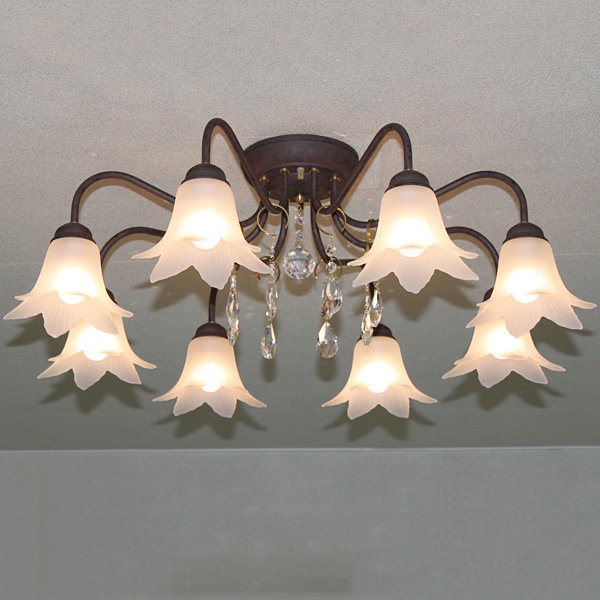 イタリア製ガラスシェードシーリングシャンデリア 8灯(W750×H230mm)